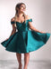 A-line Off-the-Shoulder Green Satin Homecoming Dress ,Short Prom Dresses,BDY0349