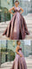 A-line V-neck Chocolate Satin Long Prom Dresses,Cheap Prom Dresses,PDY0458