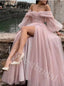 Sparkling Sweetheart Off shoulder Side slit A-line Prom Dresses,PDS1025