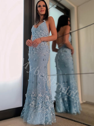 Sexy V-neck Halter Sleeveless Mermaid Prom Dresses,PDS0845