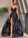 Elegant V-neck Side slit A-line Prom Dresses,PDS0790