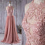 Lace Top See Through Dusty Rose Long A-line Chiffon Prom Bridesmaid Dresses, BG0239