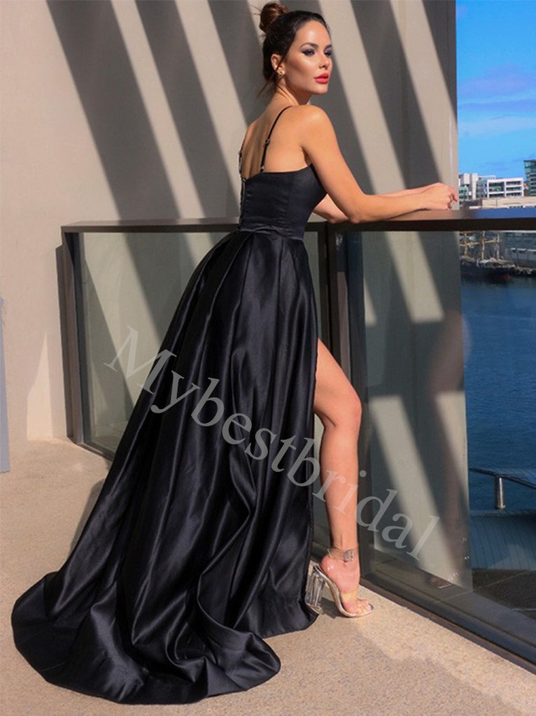 Elegant V-neck Side slit A-line Prom Dresses,PDS0790