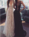 A-Line Deep V-Neck Tulle Lace Appliques Floor-Length Long Sexy Party Prom Dress. PDY0201