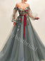 Elegant V-neck Long sleeves A-line Prom Dresses,PDS0934