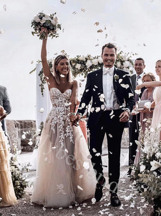 Elegant Sweetheart A-line Lace applique Wedding Dresses,WDY0336