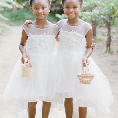A-Line High Low White Tulle Flower Girl Dress With Appliques ,Cheap Flower Girl Dresses ,FGY0219