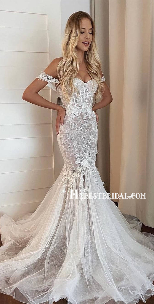 Mermaid Lace Off-shoulder Cheap Charming Wedding Dresses Online,WDY0246