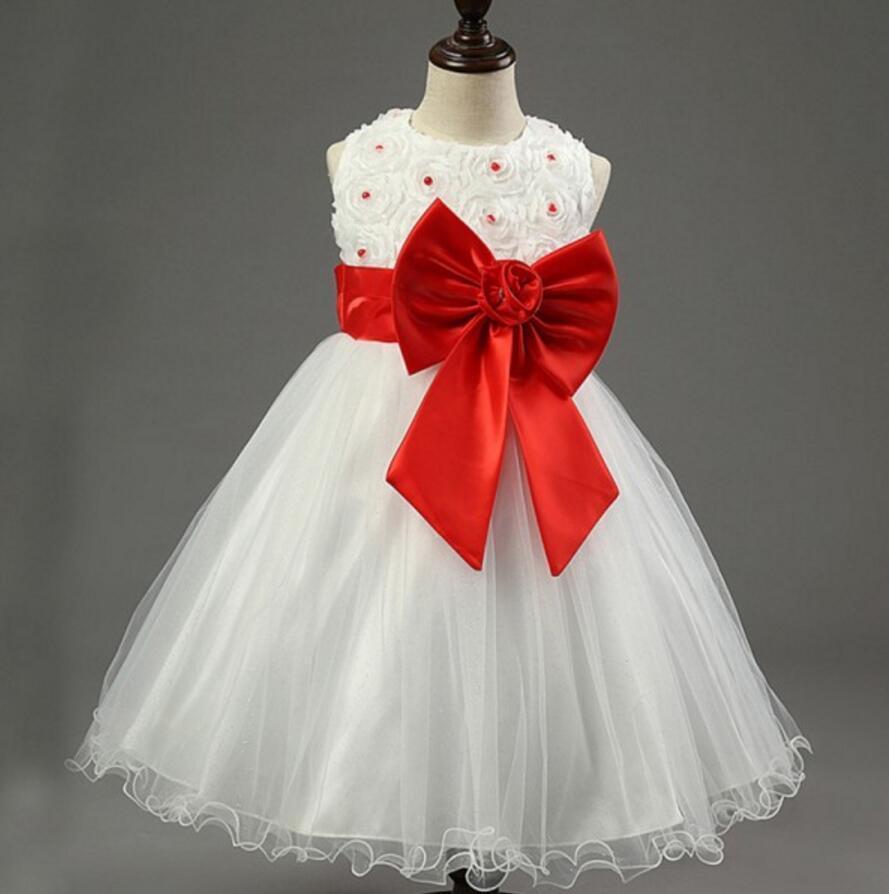 Ivory Online Princess Flower Girl Dresses, Weding Little Girl Dresses with Pink Bow, FGY0139