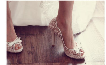 Ivory Lace High Heels Fish Toe Sexy Wedding Bridal Shoes With Tow, SY0119