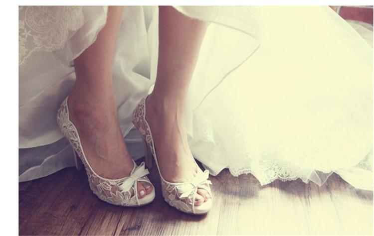 Ivory Lace High Heels Fish Toe Sexy Wedding Bridal Shoes With Tow, SY0119