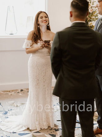 Simple Off-shoulder Mermaid Lace applique Wedding Dresses, WDY0240