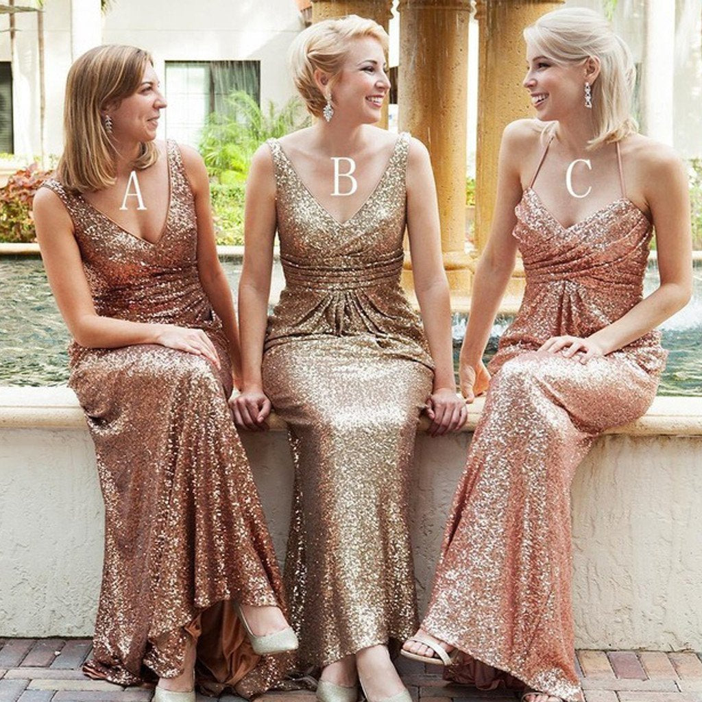 Popular Mismatched Long Sequin Bridesmaid Dresses for Wedding Party,Bridesmaid Gown,WGY0169