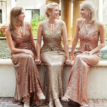 Popular Mismatched Long Sequin Bridesmaid Dresses for Wedding Party,Bridesmaid Gown,WGY0169