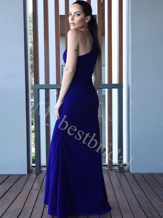 Sexy One shoulder Side slit Sheath Prom Dresses,PDS0787
