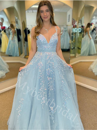 Elegant V-neck Spaghetti straps A-line Prom Dresses,PDS0967