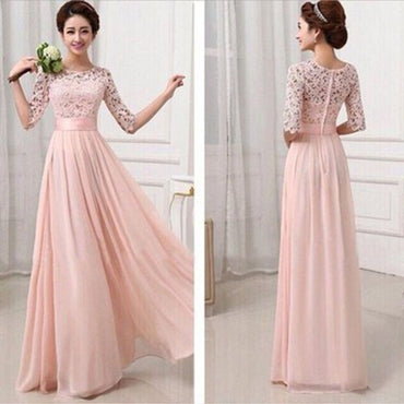 Most Popular Junior Half Sleeve Top Seen-Through Lace Prom Dress Blush Pink Long Bridesmaid Dresses, WGY0271