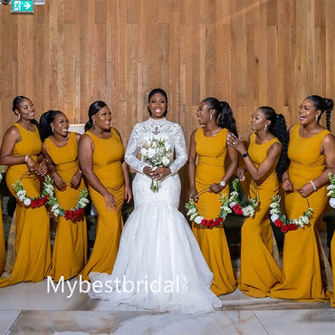 Scoop Mermaid Floor-length Elegant Simple Long Bridesmaid Dresses, BDS0263