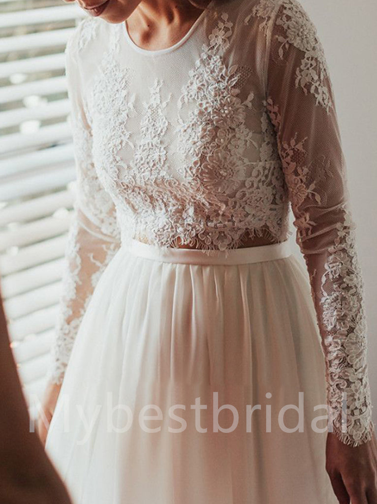 Elegant Long sleeves A-line Lace applique Wedding Dresses,WDY0325