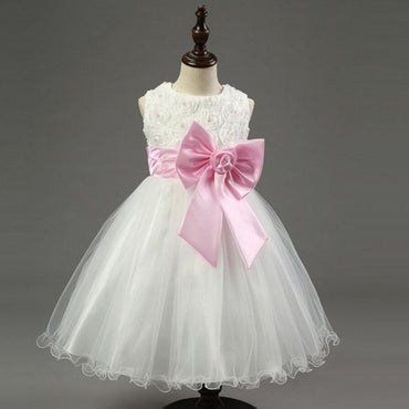 Ivory Online Princess Flower Girl Dresses, Weding Little Girl Dresses with Pink Bow, FGY0139