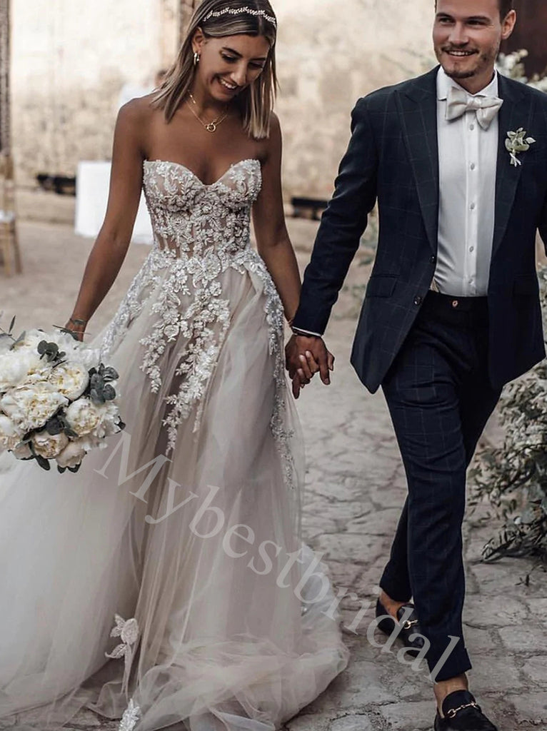 Elegant Sweetheart A-line Lace applique Wedding Dresses,WDY0336
