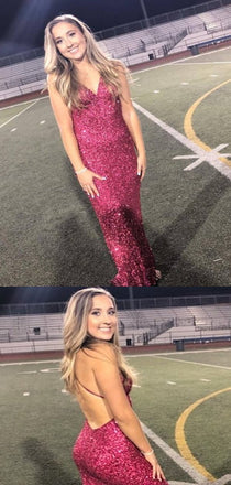 Mermaid Backless Red Sequin Long Prom Dresses,Cheap Prom Dresses,PDY0462