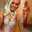 Sweetheart Gold Rhinestone Long Sheath Side Slit Sparkle Prom Dresses, BG0251