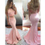 Two Pieces Simple Design Pink Satin Long Mermaid Prom Dresses, BG0259