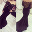 Sexy Off Shoulder See Through Black Lace Long Sleeve Long Mermaid Jersey Prom Dresses, BG0255