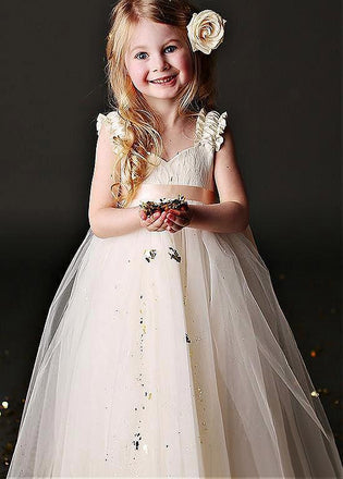 Sweetheart  Floor-length Spaghetti Straps Tulle Flower Girl Dresses With Belt ,Cheap Flower Girl Dresses,FGY0190