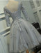 Long Sleeves Grey Lace Short Cheap Homecoming Dresses Online, BDY0282