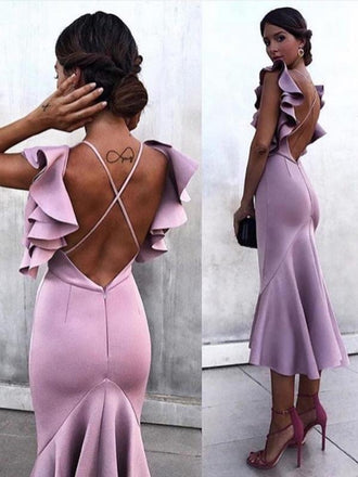 Mermaid Tea-length Purple Prom Dresses,Cheap Prom Dresses,PDY0463