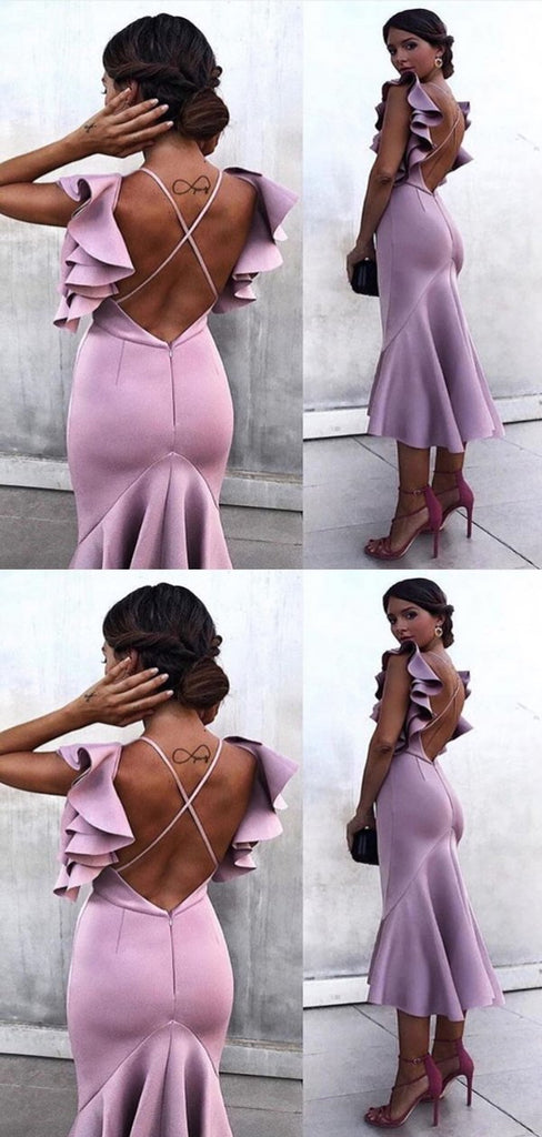 Mermaid Tea-length Purple Prom Dresses,Cheap Prom Dresses,PDY0463