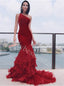 Red Elegant One shoulder Sleeveless Mermaid Prom Dresses,PDS0847