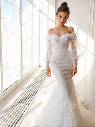 Simple Sweetheart Off-shoulder Mermaid Wedding Dresses, WDY0245