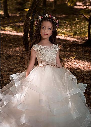 Cheap Organza  Lace Appliques Older Flower Girl Dresses With  Beadings & Belt,FGY0156