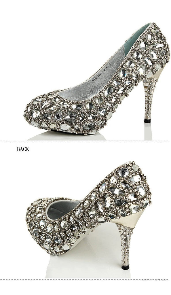 Sparkly Crystal High Heels Pointed Toe Rhinestone Wedding Bridal Shoes, SY0135