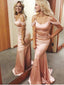 Mermaid Off-The Shoulder Pink Satin Prom Dresses,Cheap Prom Dresses,PDY0647