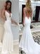 Mermaid Backless V-neck White Prom Dresses,Cheap Prom Dresses,PDY0464