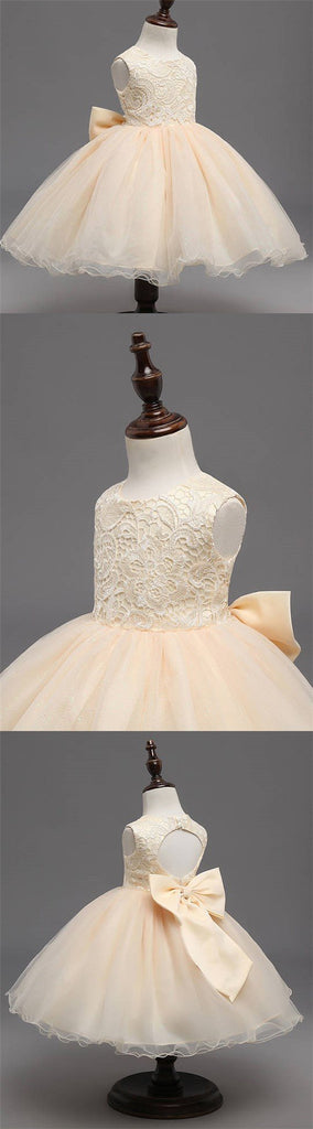 Beige Lace Top Sleeveless Flower Girl Dresses, Popular Tulle Flower Girl Dresses,  FGY0102