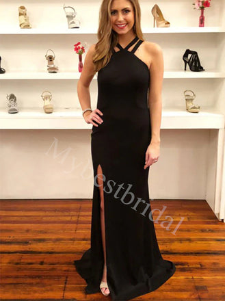 Sexy Halter Sleeveless Side slit Sheath Prom Dresses,PDS0796