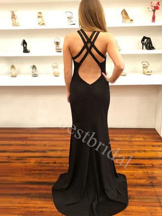 Sexy Halter Sleeveless Side slit Sheath Prom Dresses,PDS0796