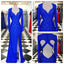 Royal Blue Elegant Long Sleeve Lace Side Slit Beaded Prom Dresses, BG0278