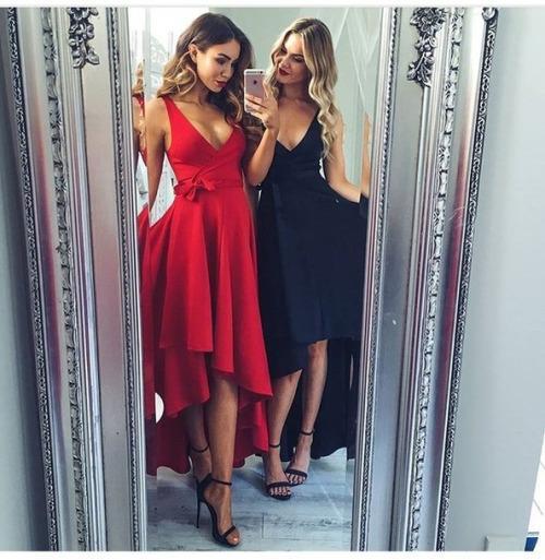 High Low V Neck Simple Cheap Short Red Homecoming Dresses Online,BDY0299