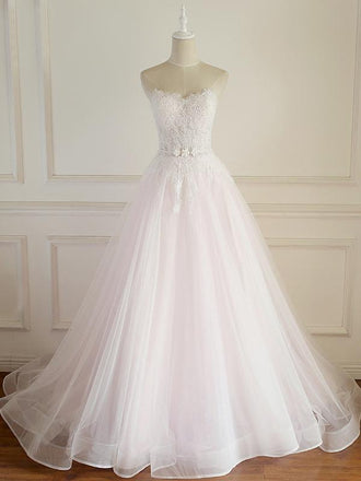Strapless Pale Pink Long Custom Cheap Custom Wedding Dresses, WDY0177