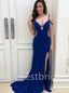 Sexy Spaghetti straps Deep V-neck Side slit Mermaid Prom Dresses,PDS0575