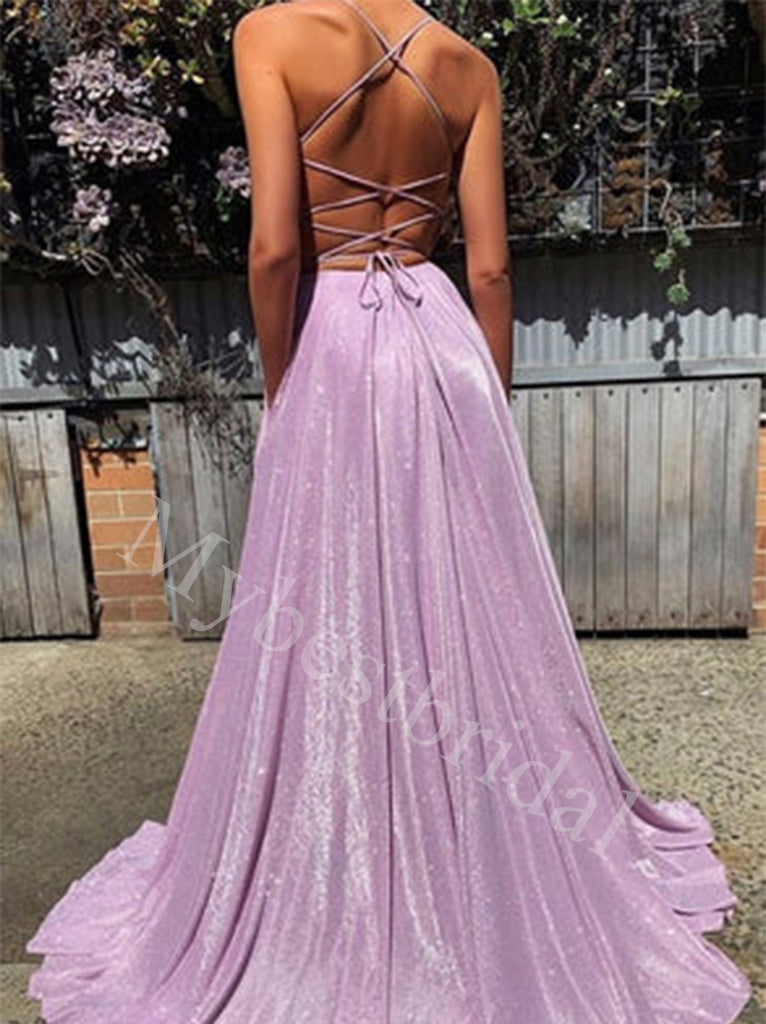 Sexy V-neck Sleeveless A-line Prom Dresses,PDS0936