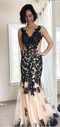 Mermaid Black Lace Tulle  Prom Dresses,Cheap Prom Dresses,PDY0648