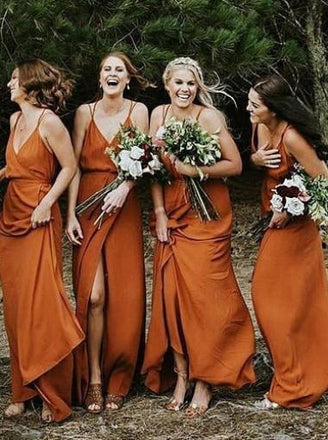 Spaghetti Straps Burnt Orange Cheap Bridesmaid Dresses Online, WGY0308