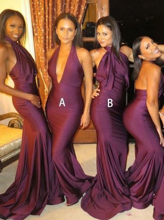 Sexy Mismatched Burgundy Mermaid Long Bridesmaid Dresses Online, WGY0321